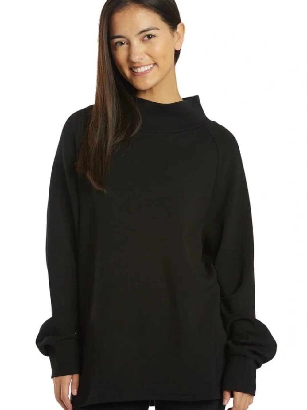 Varley Arcola Sweatshirt Women's XS Black Mock Neck Cinched Back Stretch Relaxed